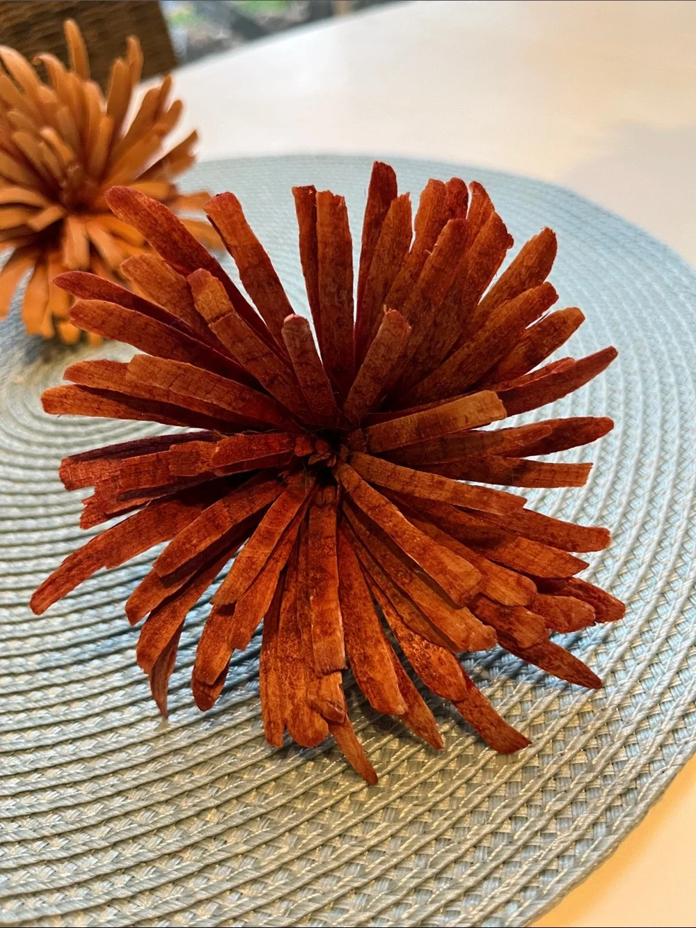 3 Handcrafted Decorative Wood Flower Set - Orange, Rust & Natural